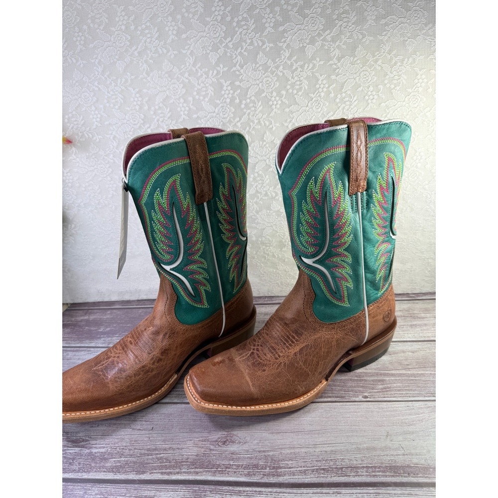 Ariat Futurity Colt Women Western Boots Tan Patina Cenote Green Leather 10051021 - Picture 7 of 16